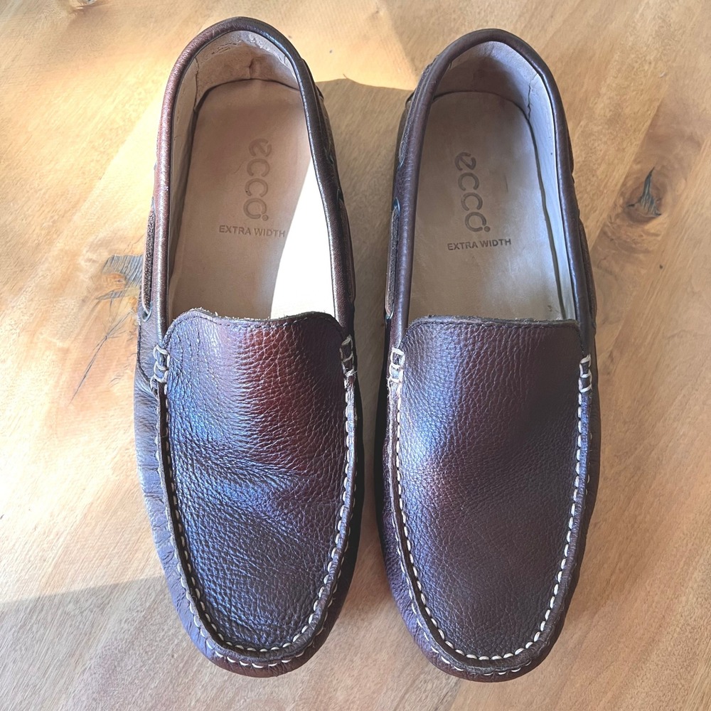 ECCO Mens Driver Loafers Brown Pebbled Leather Extra Width 570004 EU 43 US 9-9.5